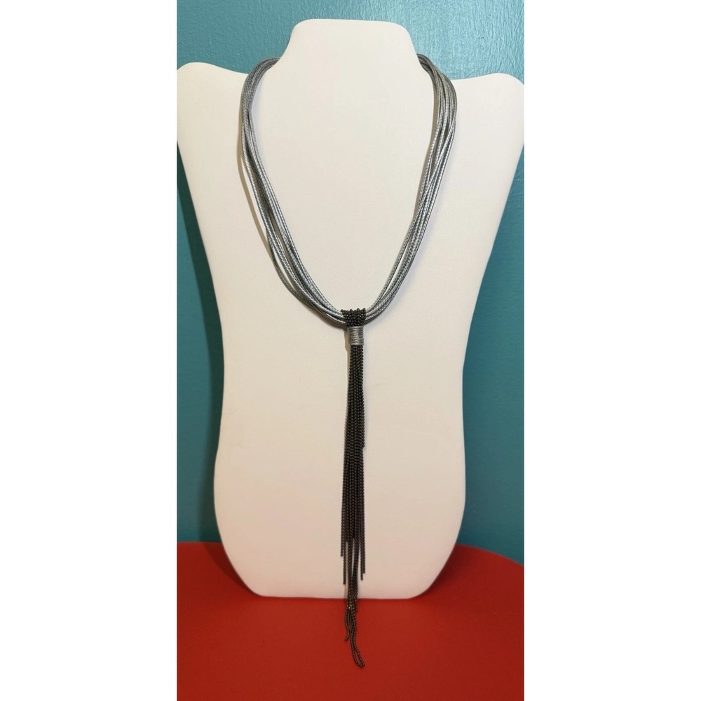 Premier Designs Textured Silver Tone Tassel Pendant Necklace Multi-Strand Long
